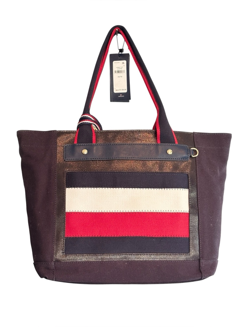 Tommy Hilfiger Classic Shopper Tote NWT Navy Canvas 2-in-1 Detachable Zip Pouch
